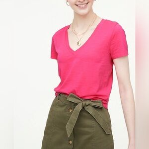J. Crew Factory Women's Pink Vintage Slub Cotton V-Neck T-Shirt